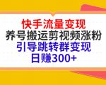 快手流量变现,养号搬运剪视频涨粉,引导跳转群变现日赚300+-第一资源库