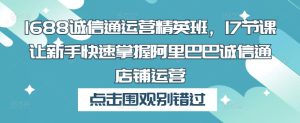1688诚信通运营精英班,17节课让新手快速掌握阿里巴巴诚信通店铺运营-第一资源库