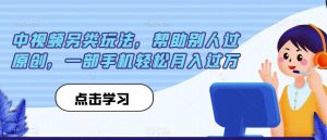 中视频另类玩法,帮助别人过原创,一部手机轻松月入过万【揭秘】-第一资源库