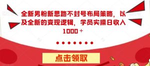 全新男粉新思路不封号布局策略,以及全新的变现逻辑,实操日收入1000+【揭秘】-第一资源库