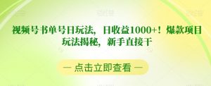 视频号书单号日玩法,日收益1000+!爆款项目玩法揭秘,新手直接干【揭秘】-第一资源库