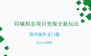同城相亲项目变现全新玩法,简单操作无门槛,可日入500+【揭秘】-第一资源库